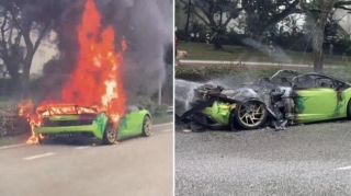 Milyonluq "Lamborgini" yolda yanıb kül oldu – FOTO 