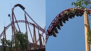 Attraksionda bir saat başıaşağı qaldılar  - VİDEO