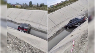 Xaçmazda içkili sürücü “VAZ”ı kanala aşırdı   - VİDEO