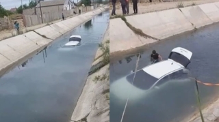 Saray qəsəbəsində avtomobil su kanalına düşüb - VİDEO 