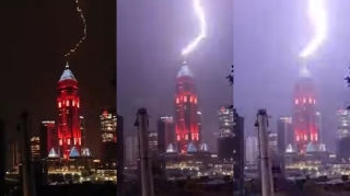 İstanbulda binaya ildırım düşdü - VİDEO