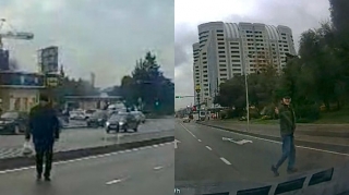 Prospektdə qayda pozan piyada sürücüyə tərəf dönüb əli ilə etiraz etdi   - VİDEO