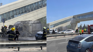 Heydər Əliyev prospektində maşın yandı; FHN və polis iş başında - FOTO 