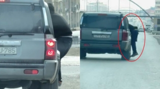 На дороге Баку - Сумгайыт заметили Jeep с необычным "пассажиром" - ВИДЕО 