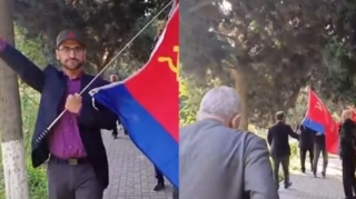 Parkda SSRİ bayrağı qaldırdılar: ÇAĞIRIŞ EDİLDİ – ŞOK GÖRÜNTÜLƏR  - VİDEO