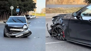 Bakıda "Prius" “BMW”yə çırpıldı - VİDEO 