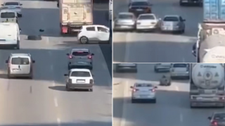 Yük maşınının altından çıxan təkər zəncirvari qəzaya səbəb oldu - VİDEO 