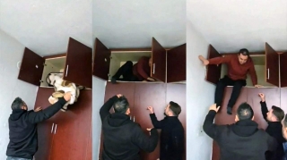 Polis axtarışda olan şəxsi qarderobda yorğana bükülmüş halda tapdı - VİDEO 