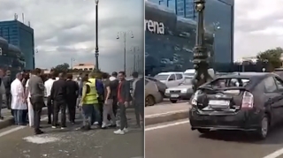 Heydər Əliyev prospektində qəza:  "Prius" "Chevrolet"lə toqquşdu - VİDEO 