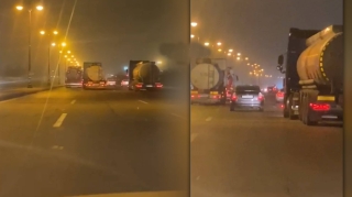Paytaxtda gecə saatlarında TƏHLÜKƏ  - Yanacaq daşıyan maşınlar yarışa çıxdılar - VİDEO 