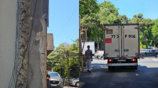 “Pepsi”nin maşını binanın fasadını uçurub aradan çıxdı - FOTOSESSİYA 