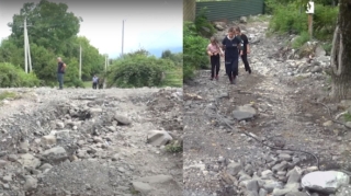 Sel Oğuzda yolu dağıtdı:  sakinlər üçün çətinlik yaranıb - VİDEO 