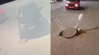 Nardaran yolunda yararsız vəziyyətdə olan lyuk maşınlara ziyan vurur - VİDEO