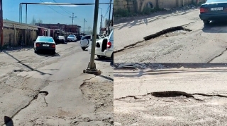 В поселке Баладжары просел асфальт - ВИДЕО 