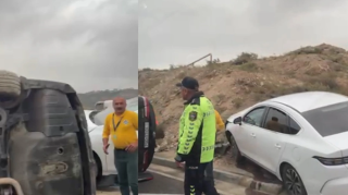 Bakının cənub çıxışda QƏZA:  Avtomobillərdən biri AŞDI  - VİDEO