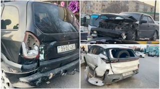 Sumqayıtda zəncirvari qəza - Üç maşın toqquşdu    - VİDEO