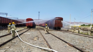 Yanğın qatarının fəaliyyəti ilə bağlı keçirilən əməli məşğələ uğurla başa çatıb- FOTO 