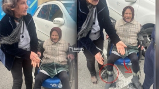 Bakıda qadın yaşlı anasını əlil arabasına bağlayaraq diləndirir?   - FOTO