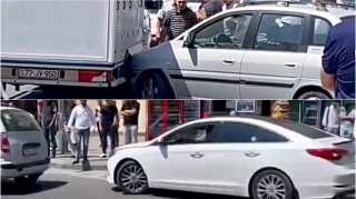 BDU-nun qarşısında zəncirvari qəza: 3 maşın bir-birinə dəydi   - VİDEO