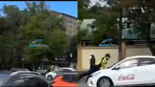 Qaçmağa çalışan sürücü yol polisini kapotda sürüdü - VİDEO 