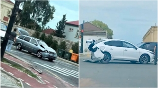 Mərdəkanda qayda pozan sürücü qəza törətdi; “BYD”nin arxası “yoxa çıxdı”   - VİDEO