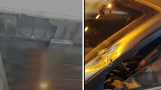 Tuneldən qopan daş parçaları avtomobilə ziyan vurdu - VİDEO 