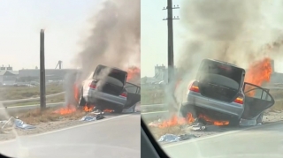 В Сабунчинском районе на обочине загорелся Mercedes - ВИДЕО