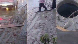 Məktəbin qarşısında dərin quyu təhlükə yaratdı - VİDEO  