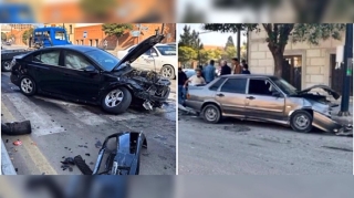 Məktəbin önündə  “Chevrolet”lə “015” bir-birinə girdi  - VİDEO
