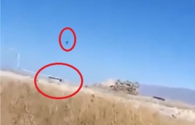 Erməni könüllülərini daşıyan  avtobusun PUA ilə vurulma anı - VİDEO 