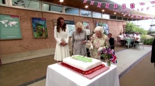 Kraliça G7 zirvəsində tortu qılıncla kəsdi - VİDEO