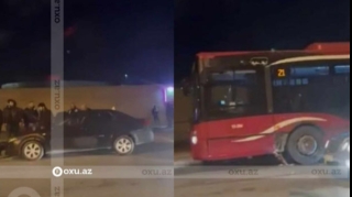 Bakıda zəncirvari qəza:  “BakuBus” avtobusu minik avtomobili ilə toqquşdu  - VİDEO