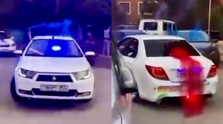 Toy kortecində maşına sayrışan işıq quraşdırıb nömrəsini gizlətdi -  Polis saxladı   - VİDEO