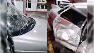 Vurulan “Mercedes” yanacaqdoldurma məntəqəsindəki “VAZ”a çırpıldı   - VİDEO