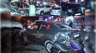 Yasamalda zəncirvari qəza:  5 avtomobil və motosiklet toqquşdu  - VİDEO