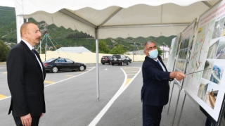 Şəkidə yolun yenidənqurmadan sonra açılışı olub - FOTO