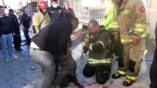 İtini xilas etmək üçün yanan evə girdi - VİDEO 