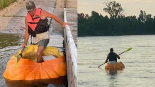 Yeni rekord:  Balqabaq bu dəfə faytona deyil, qayığa çevrildi – FOTO - VİDEO 