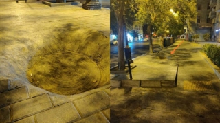 Bakıda səkinin üstündəki “lyuk” təhlükəyə çevrilib   - FOTO