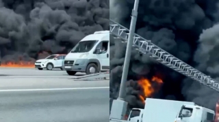 Rusiya paytaxtında dəhşətli qəza: Benzindaşıyan tankerlə TIR toqquşdu   - VİDEO