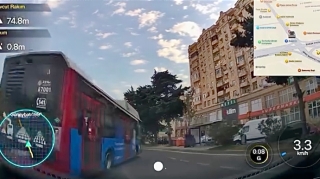 Təhlükəli manevr edən avtobus sürücüsü az qala maşını vuracaqdı    - VİDEO