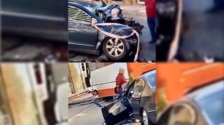 Mehdiabadda qəza:  Avtobusa çırpılan “Volkswagen” tanınmaz hala düşdü  - VİDEO