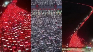 Pekinin girişində dəhşətli tıxacın görüntüləri: Milyonlarla insan çarəsiz qaldı - VİDEO