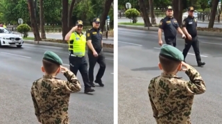 Balacanın hərbi salamına polislər belə reaksiya verdi - VİDEO 