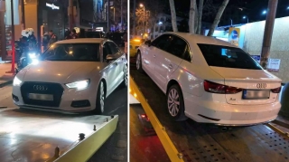 “Audi” ilə təhlükəli manevrlər edən sürücü evə piyada getdi - VİDEO 