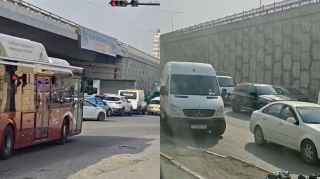 Masazırda avtobus sürücüsünün “özbaşınalığı” sürücüləri gözlətdi, piyadaları təhlükəyə atdı - VİDEO