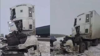 Rusiyada Azərbaycana məxsus olan TIR ağır qəzaya düşdü - VİDEO 