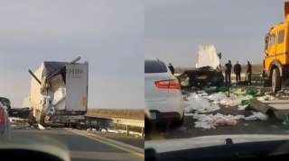 На дороге Алят - Астара столкнулись два грузовика   - ВИДЕО