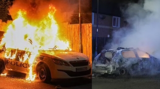 Yeniyetmə polis avtomobilini yandırdı, həbs olundu - FOTOLAR 