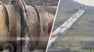 Azərbaycanda su kəməri qəzalı vəziyyətdə: Tonlarla su israf olur - VİDEO 